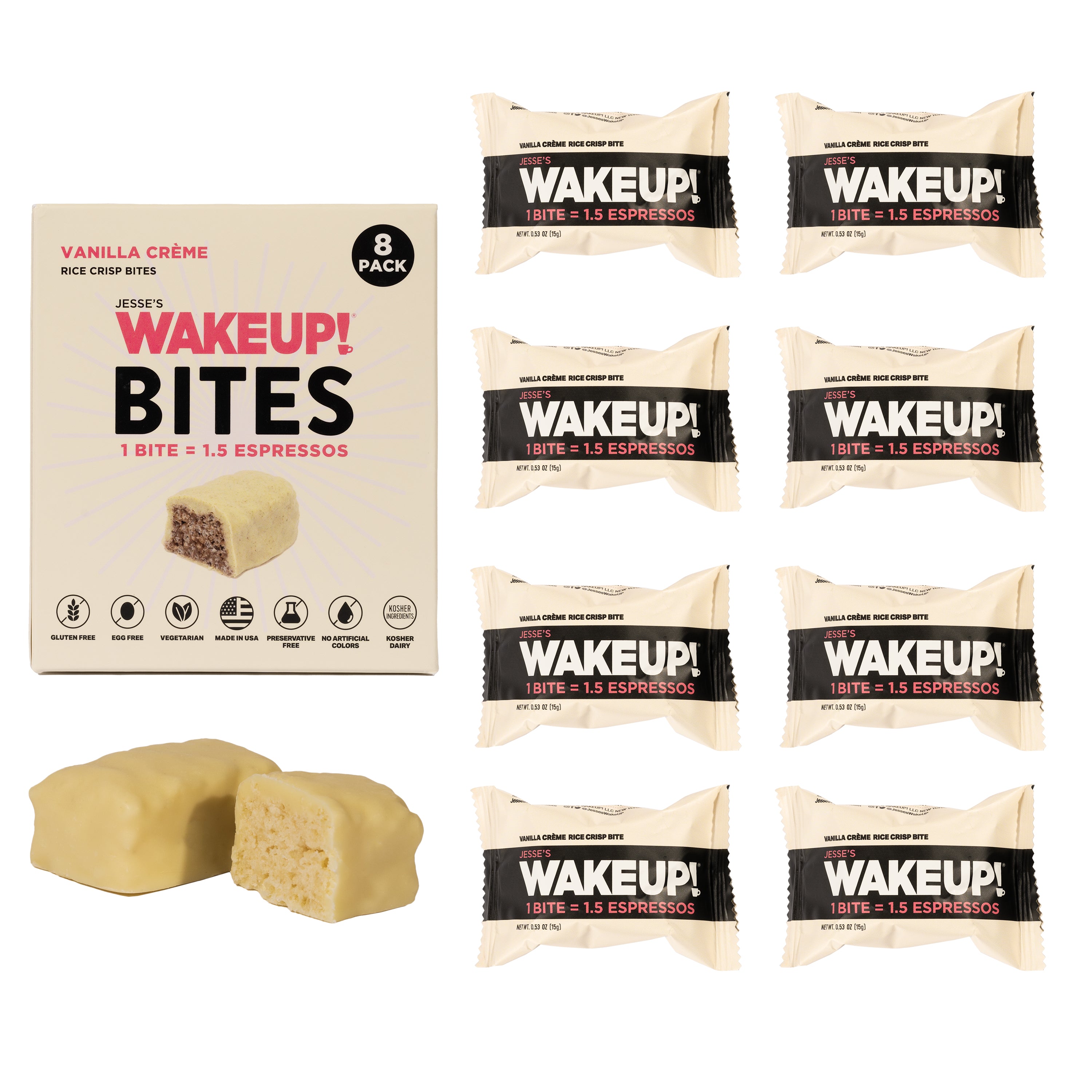 VARIETY PACK (48 Bites, 6 Cartons) WAKE UP! Caffeinated Protein Bites, All 6 Flavor - 175mg Caffeine (1 Bite = 1.5 Espressos)